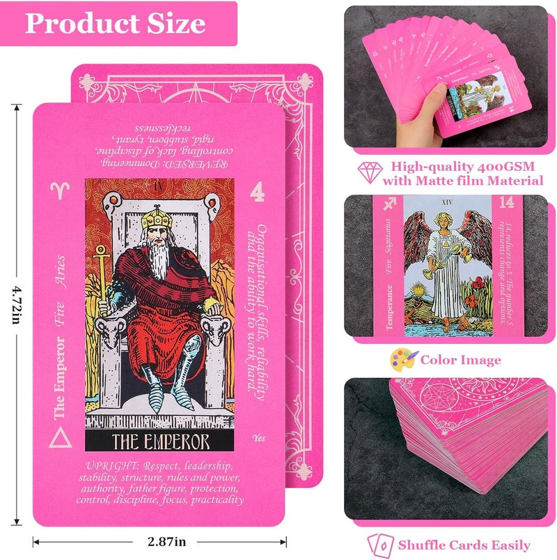 Fofeadm Pink Tarot Cards for Beginners with Meaning on Them, Tarot Deck Cards with Guide Book - Image 3